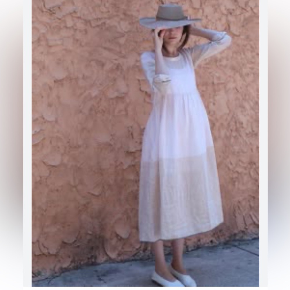 REFKA powder tiered crew Pink, White, gray Long Sleeve maxi Dress Sz‎ 10